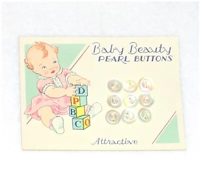 Vintage NOS 9 Tiny Baby Beauty Pearl Buttons On Card 5/16  Mother Of Pearl MOP • $7.95
