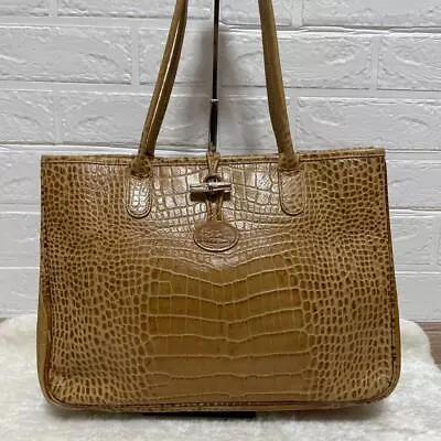 Longchamp Tote Bag Rozo Croc Embossed Brown Original Women Bag JPN Vintage • $120.99