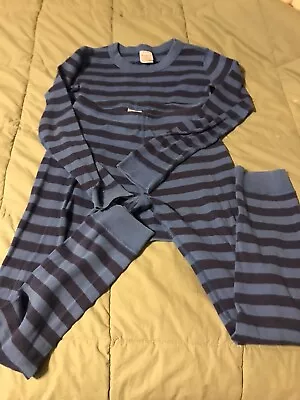 HANNA ANDERSSON Pajamas Blue/Navy Striped Long Johns-140cm(sz.10)-EC • $12.50