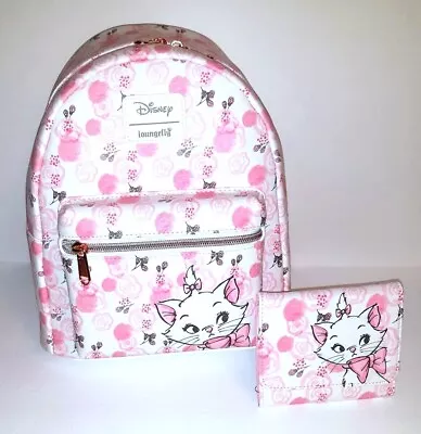 NEW Loungefly Disney Aristocats MARIE Pink Roses Mini Backpack Bag + Wallet • $129.99