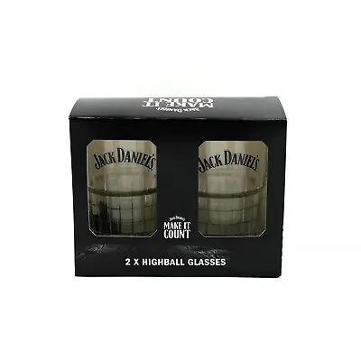 Official Jack Daniels Twin Pack 'Make It Count' Whiskey Whisky Highball Glasses • £22