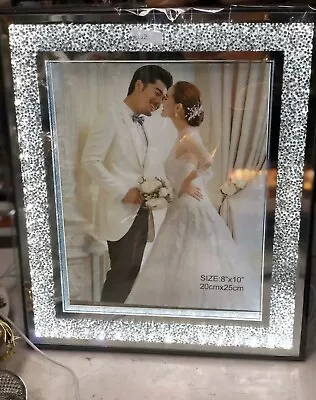 £21.99 • Buy LED Crushed Diamond Mirrored Crystal 8x10 Photo Picture Photograph Frame Silver✨
