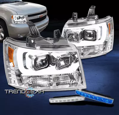 For 2007-2014 Suburban Tahoe LED Projector Chrome Headlights Lamp W/Blue DRL Kit • $309.95