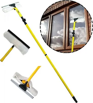 £17.49 • Buy Extra Long Window Cleaning Kit Extendable Telescopic Squeegee Glass Cleaner-Pole