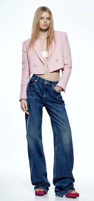 $55.99 • Buy Zara Structured Cropped Tweed Pink Blazer Size Small