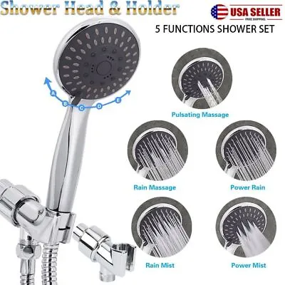 $9.85 • Buy High Pressure 5 Setting Shower Head Wall Holder Bathroom Hand Held Water Saving