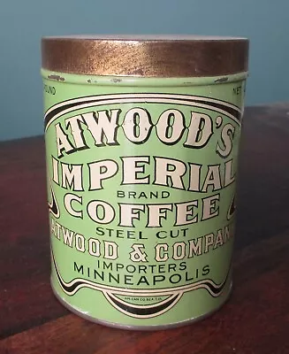 Vintage ATWOOD'S IMPERIAL Coffee Tin One Pound Can Minneapolis MN Clean • $43