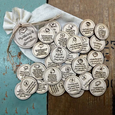 Wooden My Little Bag Of Sweary Affirmations Round Swear Cards  Students • $16.89