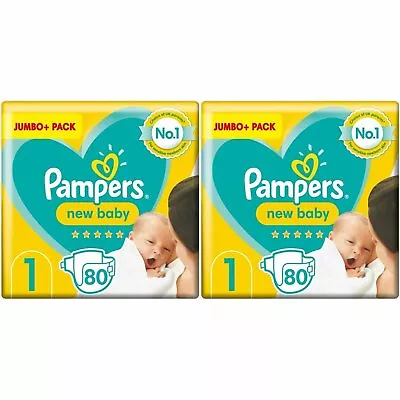 160 X Pampers New Baby Nappies Jumbo - Soft - Comfort & Quick Dry Core - Size 1 • £37.60