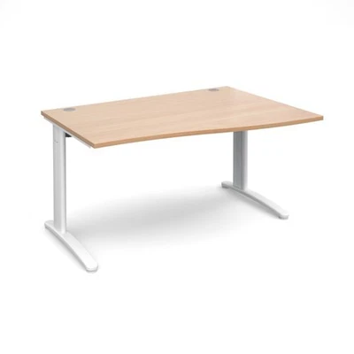£372.56 • Buy TR10 Right Hand Wave Desk 1400mm - White Frame, Beech Top