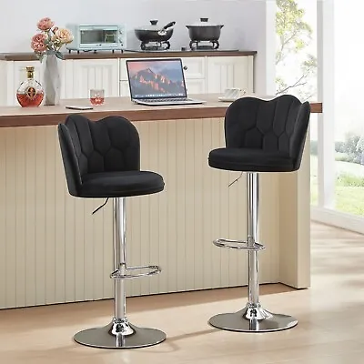 Set Of 2 Bar Stools Velvet Adjustable Swivel Counter Height With Back Stools • $109.97