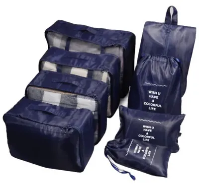 Packing Cubes For Travel Organizer 8 Pcs Luggage Suitcase (Navy Blue) • $16.14