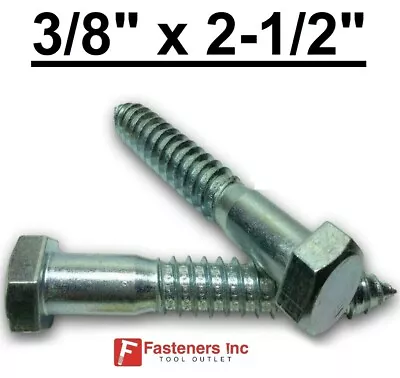 (Choose Qty) 3/8  X 2-1/2  Zinc Plated Hex Head Lag Bolt Screws A307  • $12.28