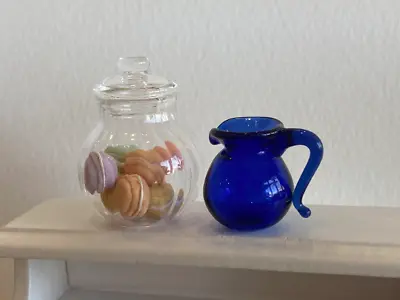 1:12 Miniature Blue Glass Jar Water Pitcher Jug Macaron Candy Jar • $7.99