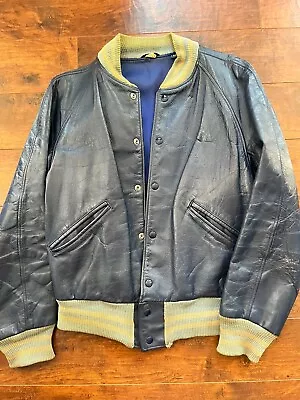 Vintage Blue Leather Tailored By Butwin Jacket Of Champions Varsity Jacket 40 • $84.99