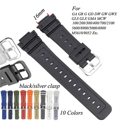 TPU Watch Band For GW-M5610 GA-2100 GD110 Silicone DW6900 9050 Resin Strap 16mm • $15.07