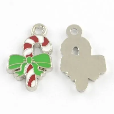 5 X Candy Cane Christmas Charms Jewellery Making Crafts Pendants Tibetan Silver • £2.62