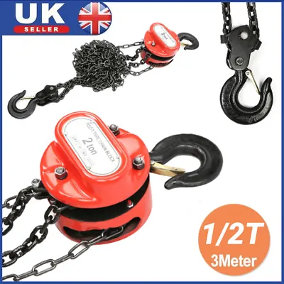 Chain Hoist Block And Tackle 1/2 Ton Winch Capacity Engine Lift Puller Fall UK • £32.59