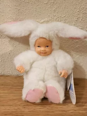 Anne Geddes Beanie White Doll Baby Bunny Rabbit Blue Eyes • $12.57
