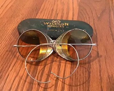 VTG Willson Steampunk Amber Aviator Motorcycle Wire Frame W/Side Shields Goggles • $98