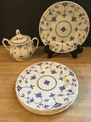 4 Myott Finlandia Staffordshire Bread Dessert Plates England 6 7/8  & Sugar Bowl • $40