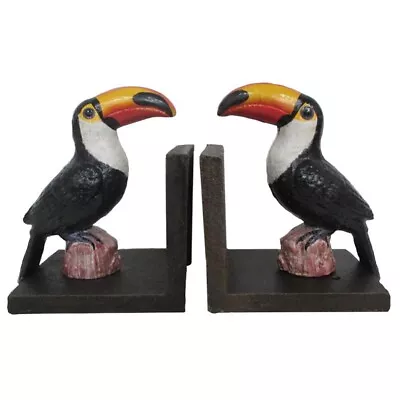 Pair Of Cast Iron Toucan Bird Bookends Hand Painted Retro Book Ends Black Base • $84.95