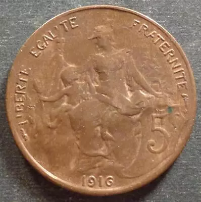 France Bronze 5 Centimes 1916 Toned • $0.99