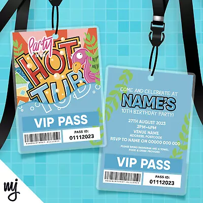 Personalised Hot Tub Spa Pool Party Style Vip Passes Lanyards / Invitations • £10.99