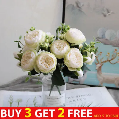 9 Heads Artificial Flowers Silk Peony Bouquet Fake Rose-Wedding Home Party Decor • £4.99
