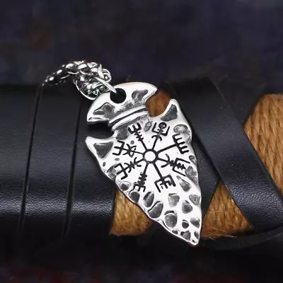 Men's Spearhead Dagger W. Viking Compass Pendant Necklace Braided Chain 24  Gift • $9.99