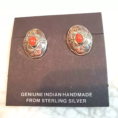 Navajo Earrings Red Coral Or Denim Lapis Silver Post Native American Vintage USA • $99