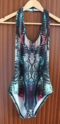 River Island Popper Halter Neck Patterned Body Bodysuit Mesh V Neck UK 10 NEW • £12.99