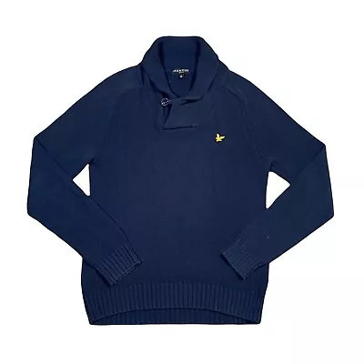£14.39 • Buy Lyle & Scott Vintage Navy Blue Knit Jumper S M Sweater Logo Shawl Neck Cotton