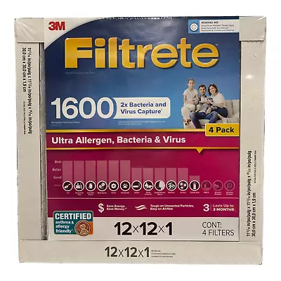 Filtrete MPR1600 Ultra Allergen 2X Bacteria And Virus Filter 12x12x1 1600 MPR • $16