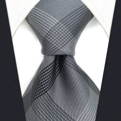 S1 Mens Necktie Checked Solid Grey Silk Hademade Extra Long Size Jacquard Woven • $7.99