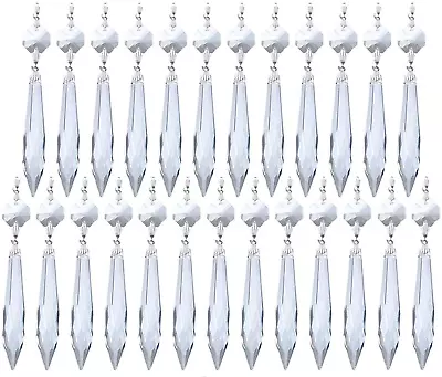 $12.63 • Buy 25pcs Clear Crystal Chandelier 55mm Icicle U-Drop Prisms Lamp Parts W Connectors