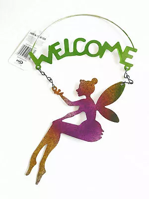 Purple Welcome Fairy Garden Hanging Plaque Ornament Decoration Fairies Sign • £3.29