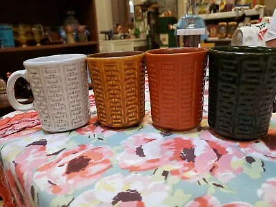 Vintage Coffee Mugs Set Of 4 White Brown Orange & Green • $20.99