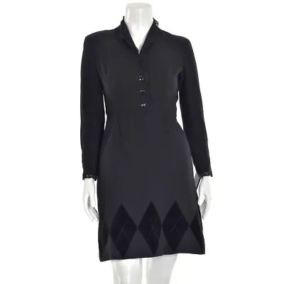 Vintage Valentino Boutique Black Wool Crepe Dress W/ Velvet Diamond Trim Size 6 • $249.99