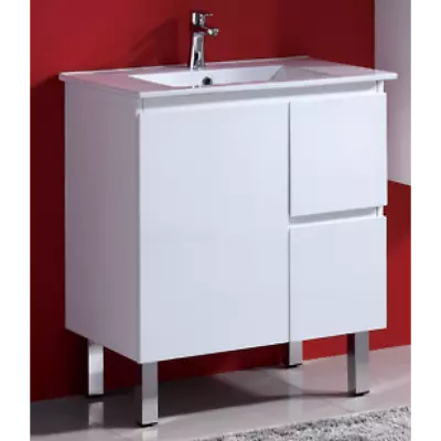 ROMA 750 X 460 X 850mm Finger Pull Slim CERAMIC TOP VANITY UNIT On Legs • $397