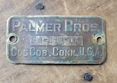 Antique Palmer Bros Cos Cob Conn Usa Brass Nametag Badge Emblem Sign #si-219-08 • $78.85