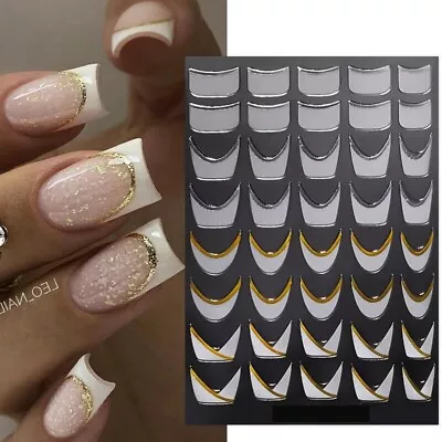 Nail Art Stickers Decals SILVER French Line Manicure Nail Tips Mani Stencils S64 • $3.14