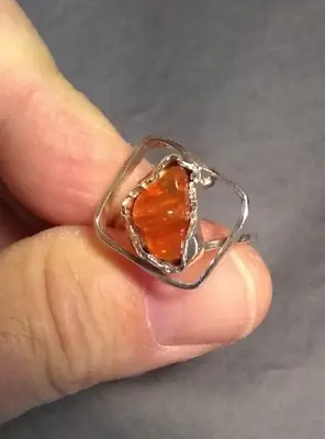 Unusual Mexican Fire Opal Ring 925 Sterling Silver Size 7.5 Bright Orange Color • $65