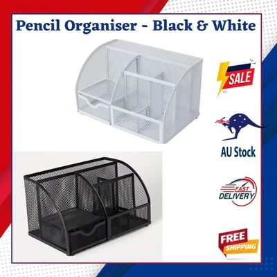 $12.99 • Buy Pencil Organiser - Black+White Office Desk Mesh Pen Pencils-Stationery Container