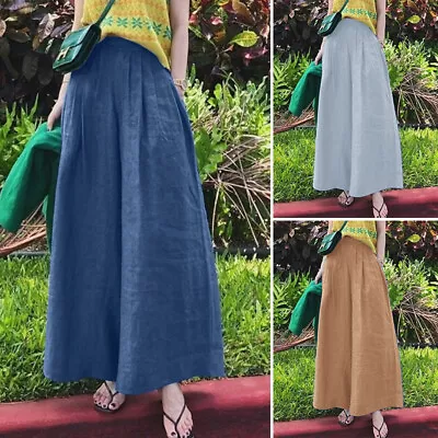 ZANZEA Women High Waist Pockets Long Palazzo Pants Casual Loose Trousers Bottoms • $33.43