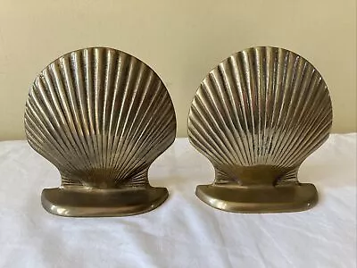 Vintage MCM Pair Of Brass Scalloped Clam Shell Bookends 5” X 5” Made In Korea • $19.99