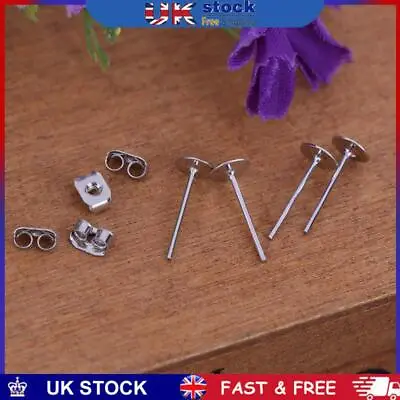 100sets Stainless Steel Blank Post Earring Studs Pins Silver Ear Jewelry • £4.59