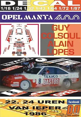 DECAL OPEL MANTA 400 G.COLSOUL YPRES 24 HOURS R. 1986 DnF (08) • $23