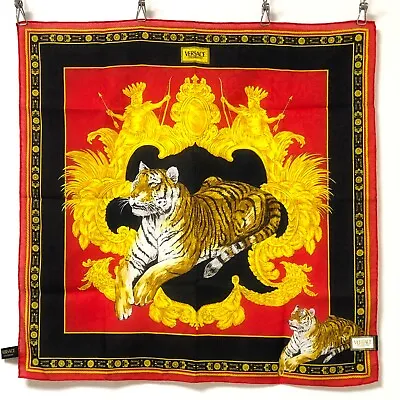 Stored Item Versace Cotton Scarf Handkerchief MEDIUM 53cm(20.87in) Red Tiger • $44.97