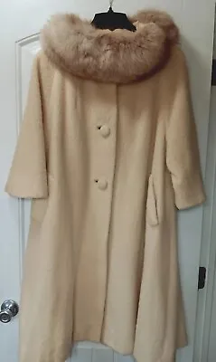 Lilli Ann Paris Mohair Swing Coat Vtg 60s Fox Fur Collar Cream Sz M-XL  • $99.99